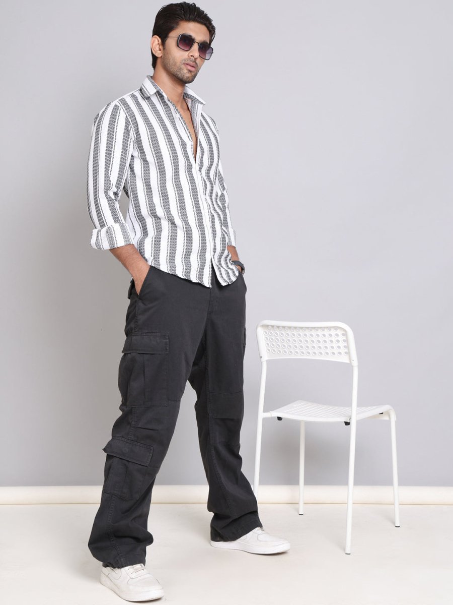 Striped Cotton Casual Shirt For Men - SF_9003Off-White_S