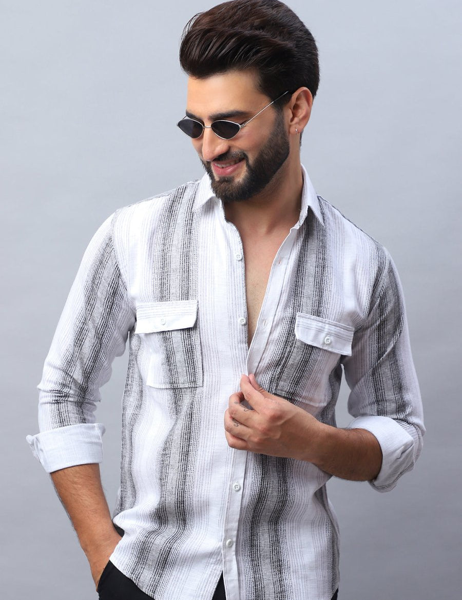 Striped Cotton Casual Shirt for Men - SF_990Grey_S