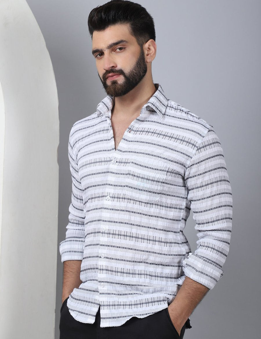Striped Cotton Casual Shirt for Men - SF_964Light-Grey_S