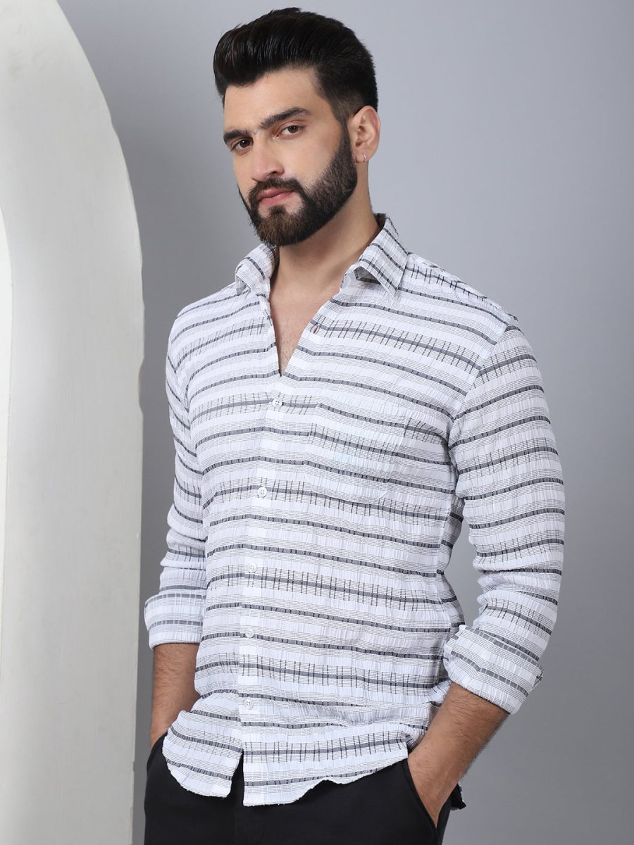 Striped Cotton Casual Shirt for Men - SF_964Light-Grey_S