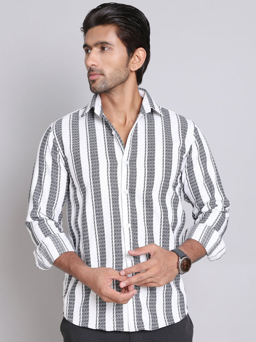 Striped Cotton Casual Shirt For Men - SF_9003Off-White_S