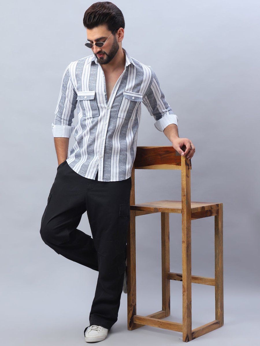 Striped Cotton Casual Shirt for Men - SF_990Light-Grey_S