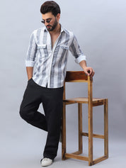 Striped Cotton Casual Shirt for Men - SF_990Light-Grey_S