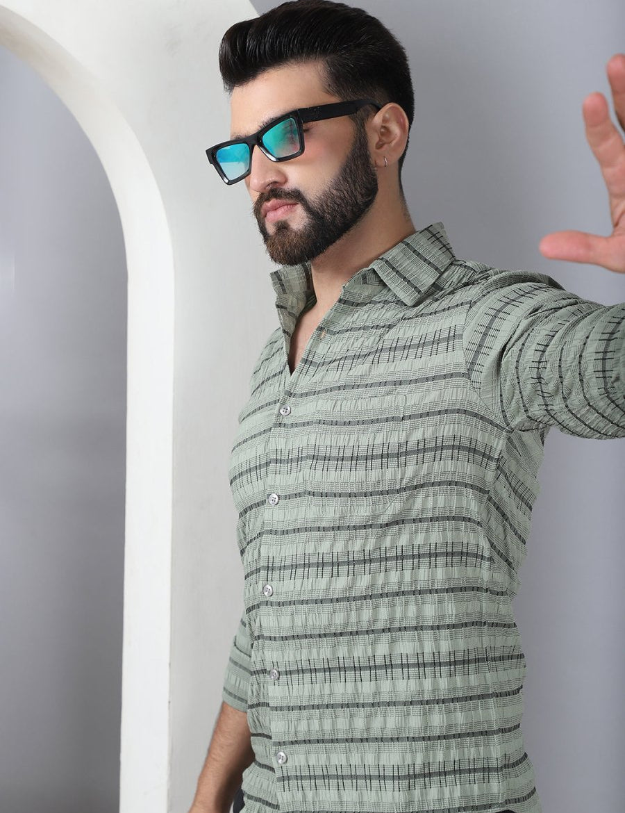 Striped Cotton Casual Shirt for Men - SF_964Green_S