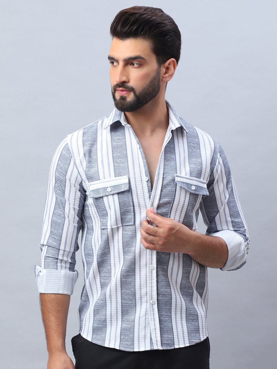 Striped Cotton Casual Shirt for Men - SF_990Light-Grey_S