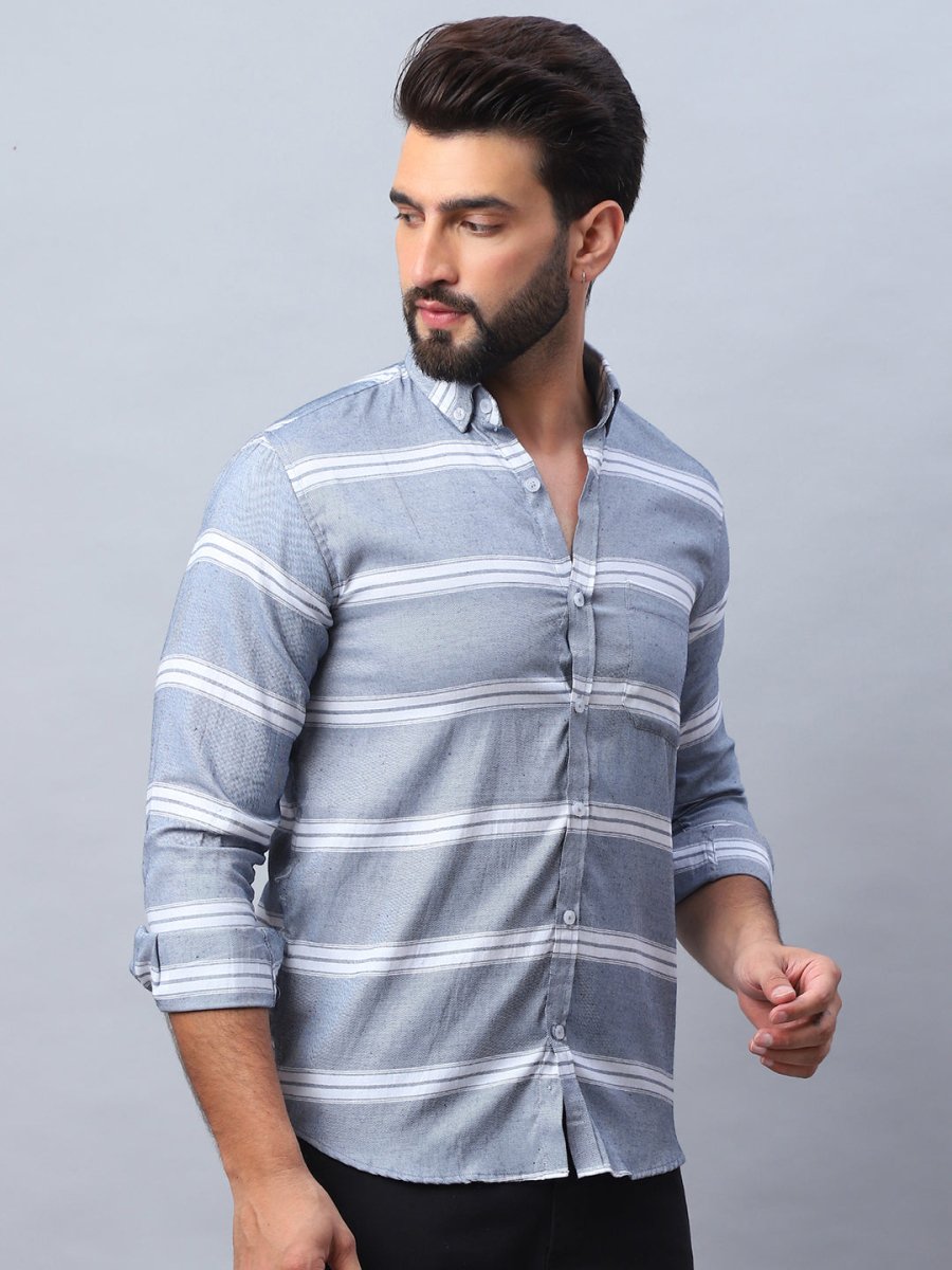 Striped Cotton Casual Shirt For Men - SF_985Grey_S