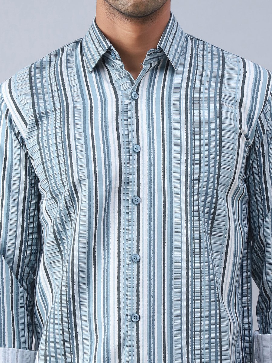 Striped Cotton Casual Shirt For Men - SF_980Blue_S