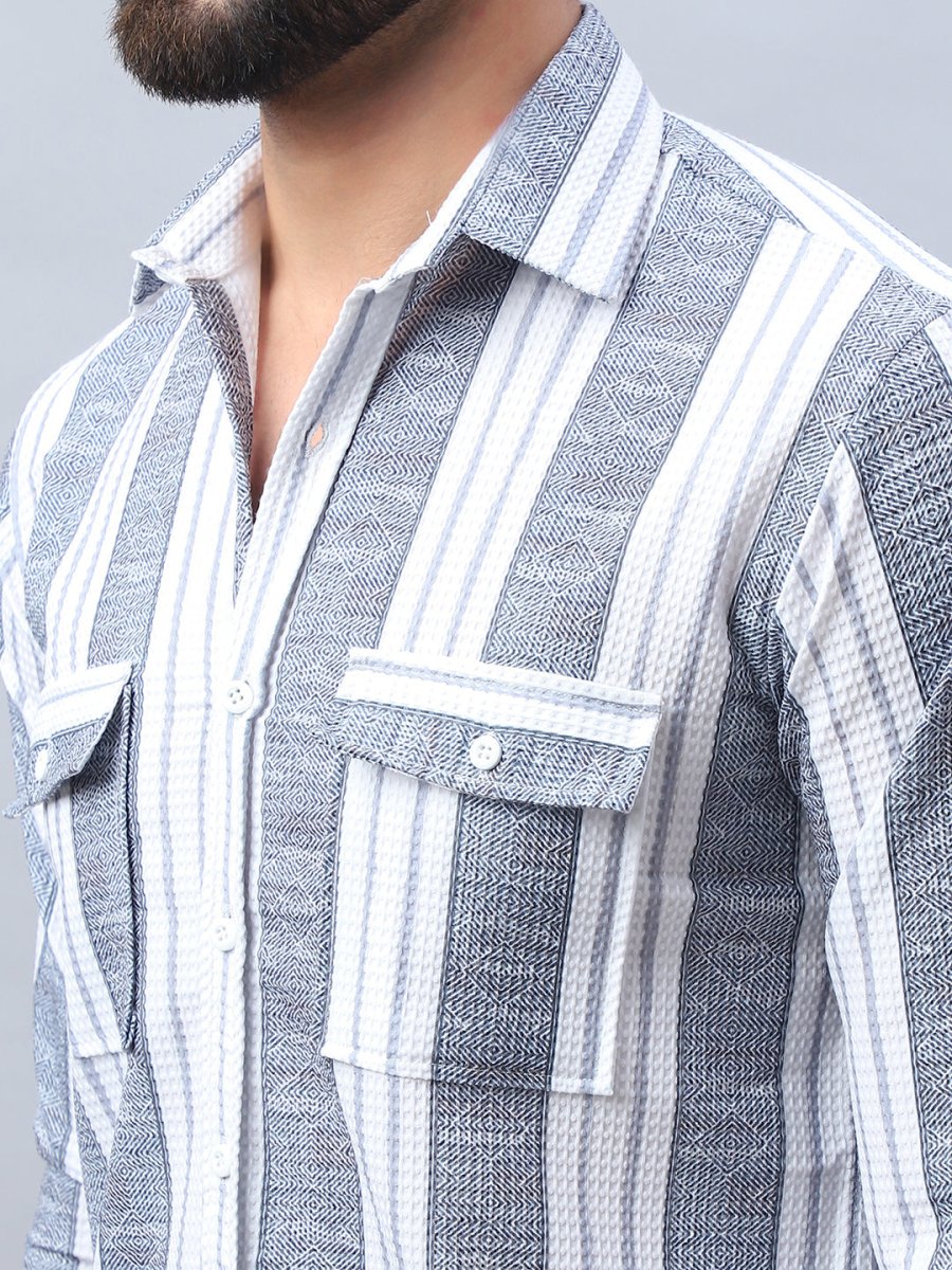 Striped Cotton Casual Shirt for Men - SF_990Light-Grey_S