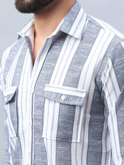 Striped Cotton Casual Shirt for Men - SF_990Light-Grey_S