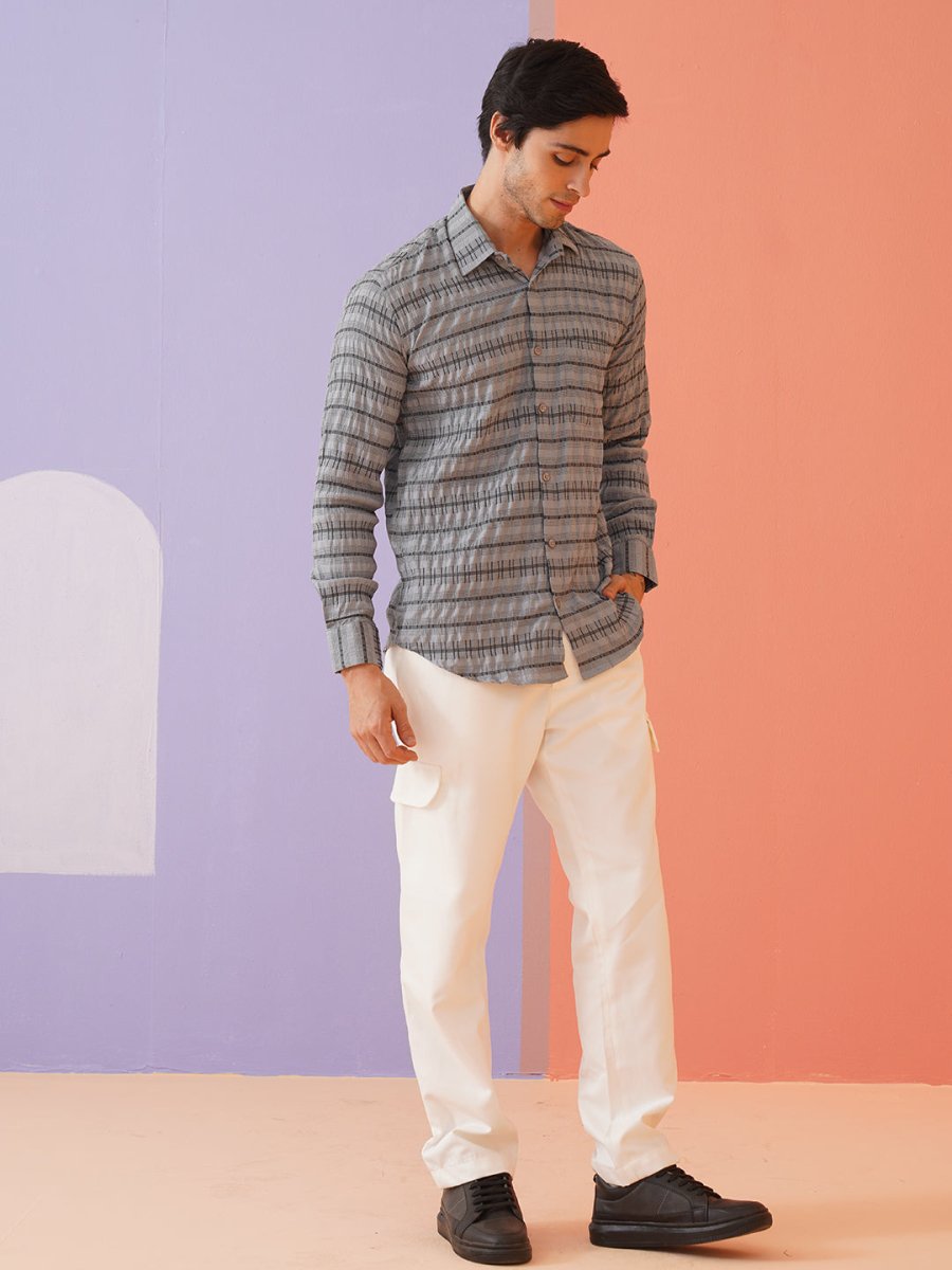 Striped Cotton Casual Shirt for Men - SF_964Grey_S