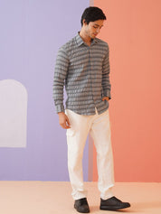 Striped Cotton Casual Shirt for Men - SF_964Grey_S