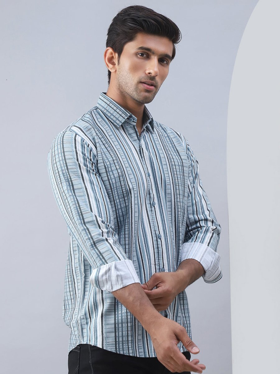 Striped Cotton Casual Shirt For Men - SF_980Blue_S