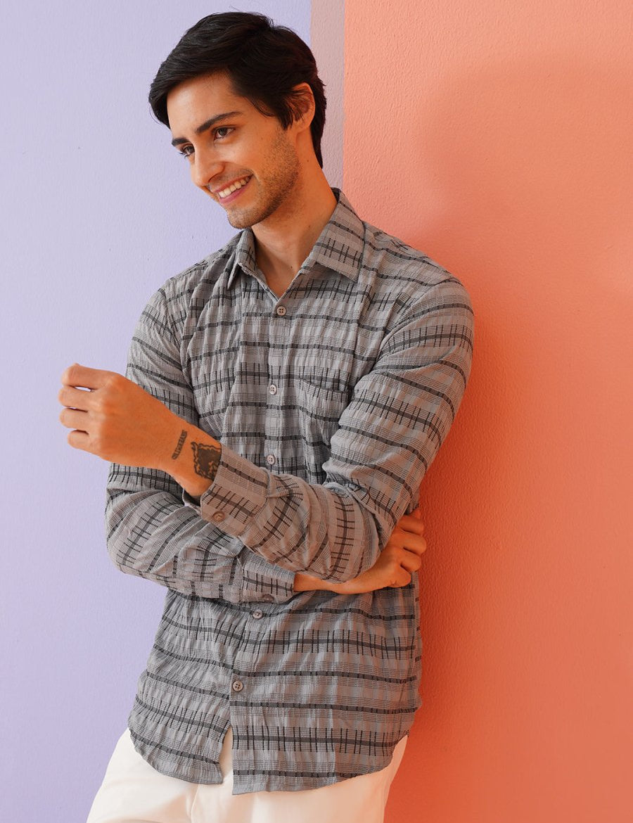 Striped Cotton Casual Shirt for Men - SF_964Grey_S