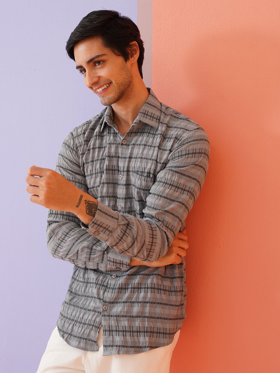 Striped Cotton Casual Shirt for Men - SF_964Grey_S