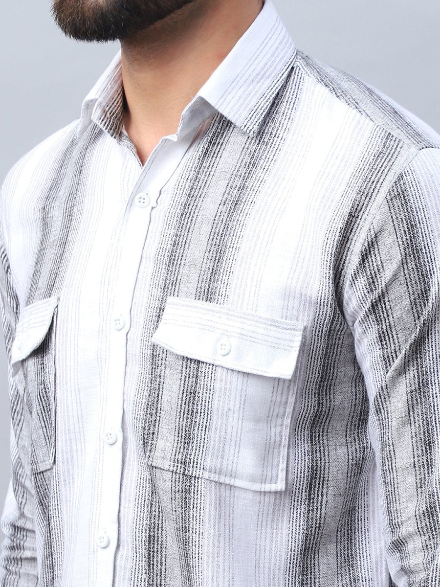 Striped Cotton Casual Shirt for Men - SF_990Grey_S