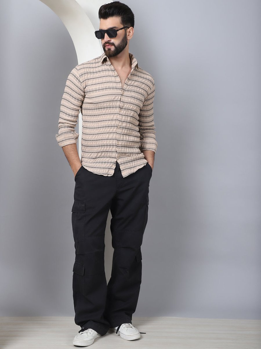 Striped Cotton Casual Shirt for Men - SF_964Beige_S