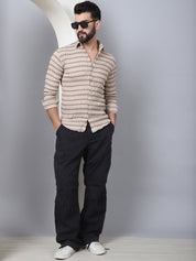 Striped Cotton Casual Shirt for Men - SF_964Beige_S