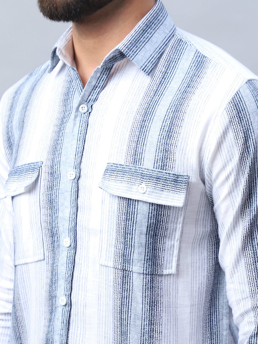 Striped Cotton Casual Shirt for Men - SF_990Blue_S