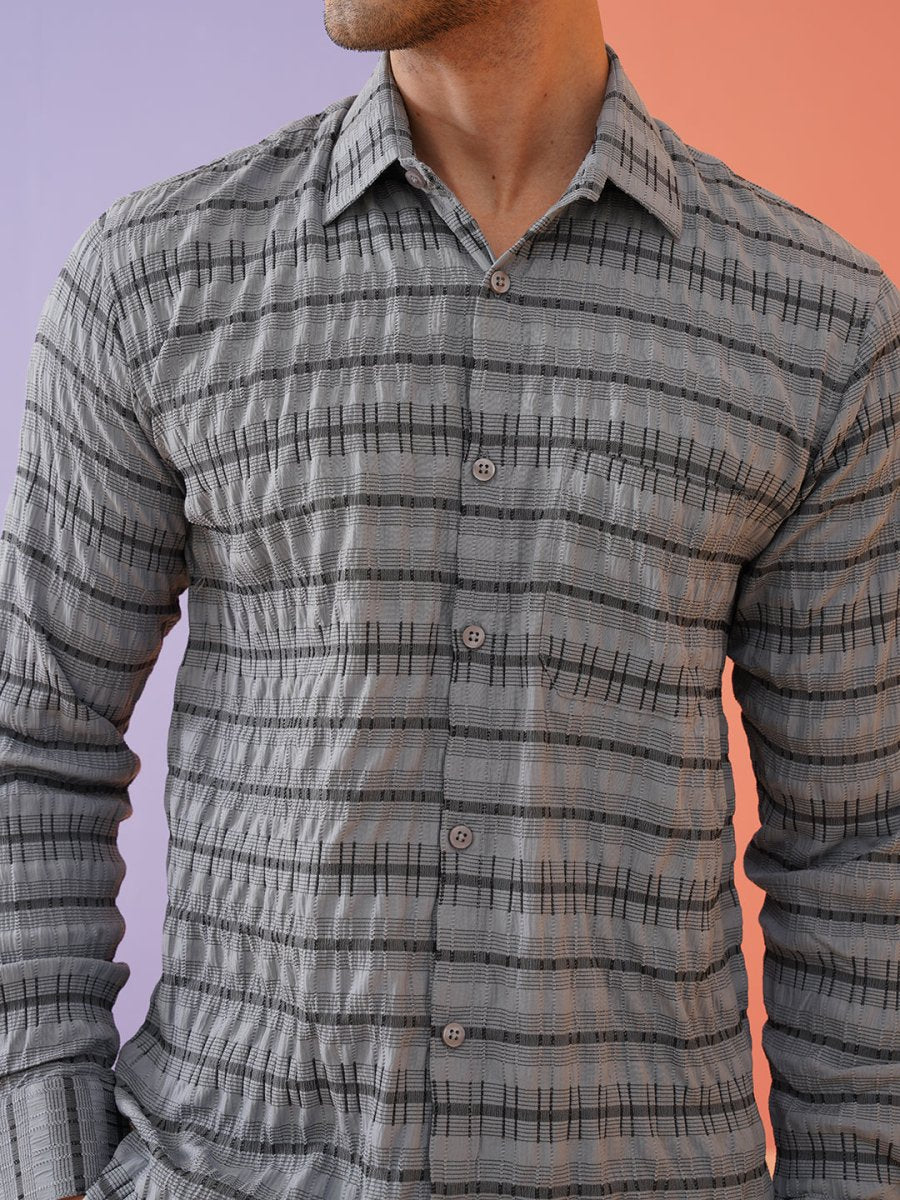 Striped Cotton Casual Shirt for Men - SF_964Grey_S