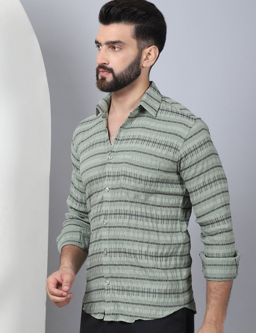 Striped Cotton Casual Shirt for Men - SF_964Green_S