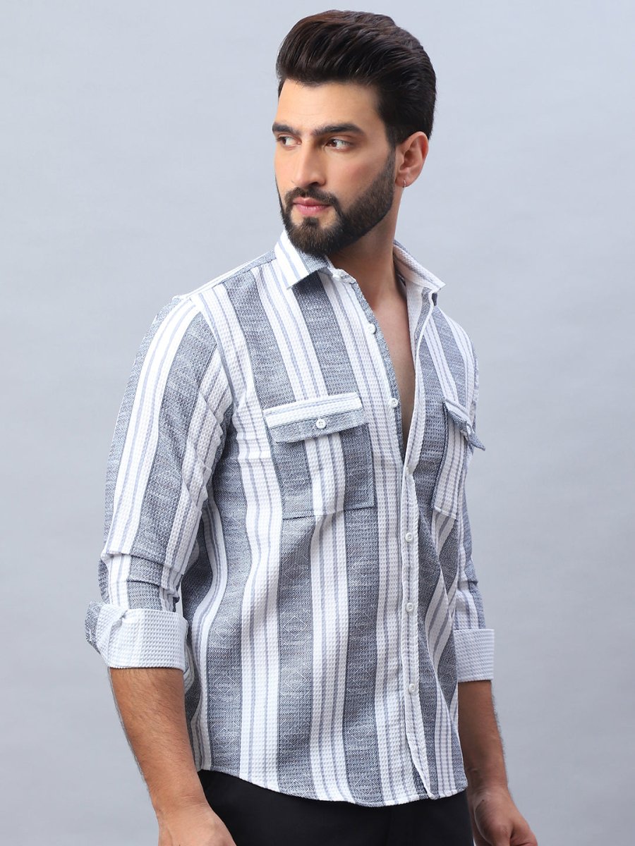Striped Cotton Casual Shirt for Men - SF_990Light-Grey_S