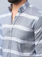 Striped Cotton Casual Shirt For Men - SF_985Grey_S
