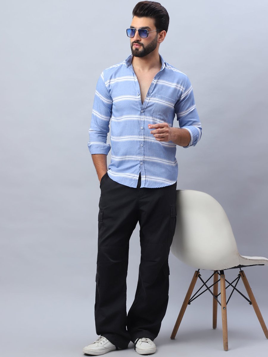 Striped Cotton Casual Shirt For Men - SF_985Blue_S