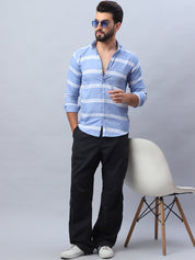 Striped Cotton Casual Shirt For Men - SF_985Blue_S