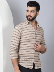 Striped Cotton Casual Shirt for Men - SF_964Beige_S
