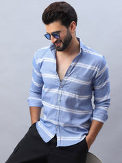 Striped Cotton Casual Shirt For Men - SF_985Blue_S