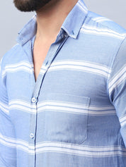 Striped Cotton Casual Shirt For Men - SF_985Blue_S