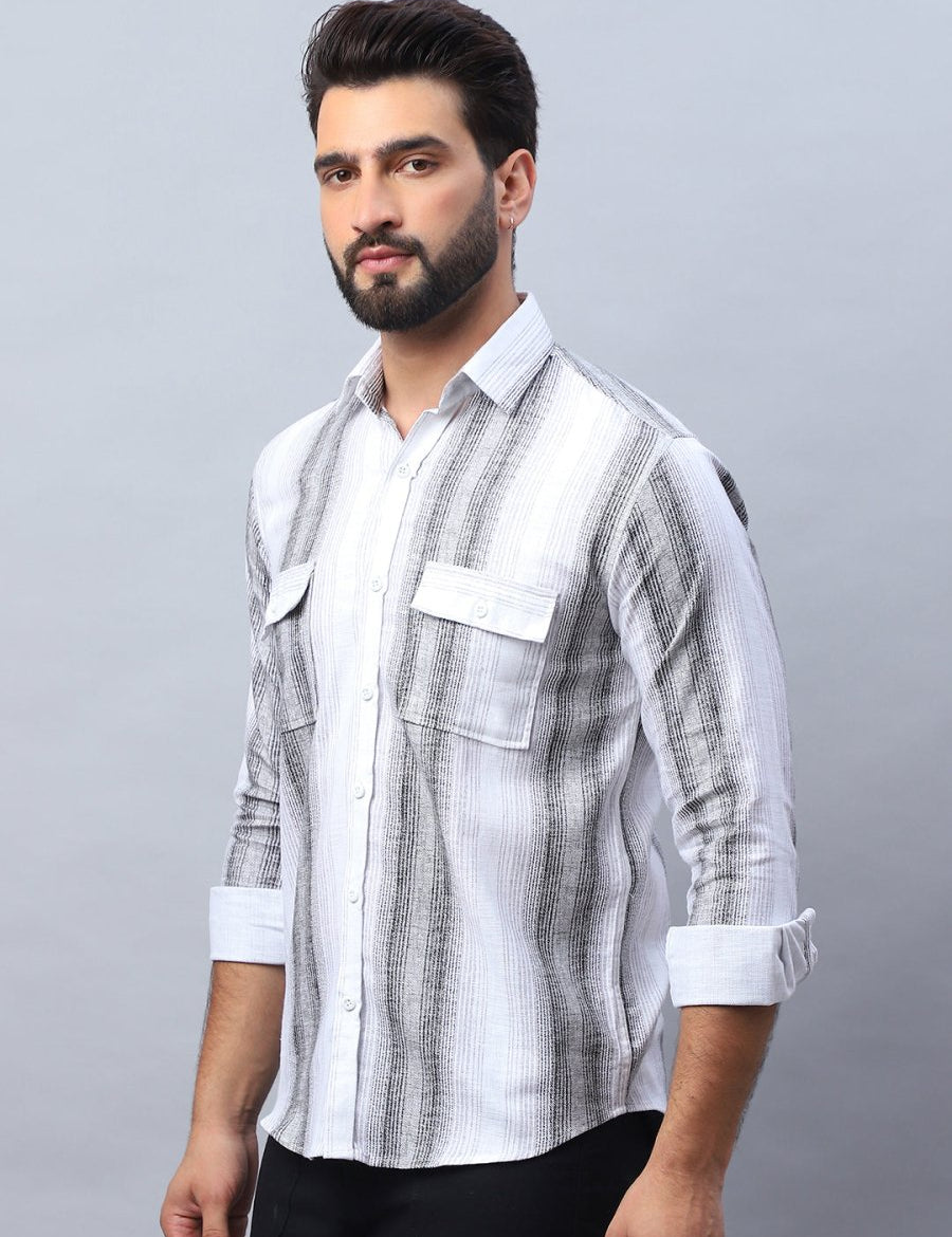 Striped Cotton Casual Shirt for Men - SF_990Grey_S