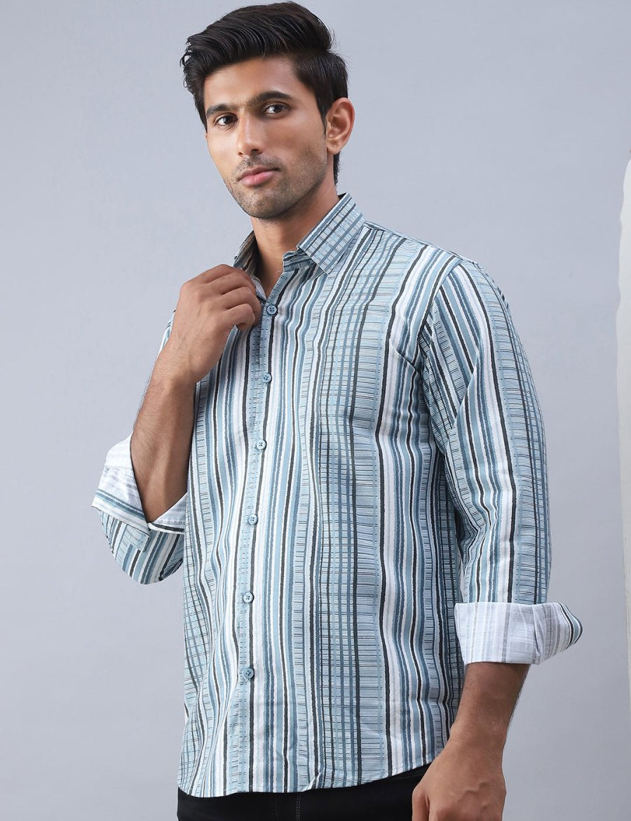 Striped Cotton Casual Shirt For Men - SF_980Blue_S