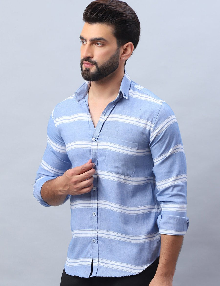 Striped Cotton Casual Shirt For Men - SF_985Blue_S