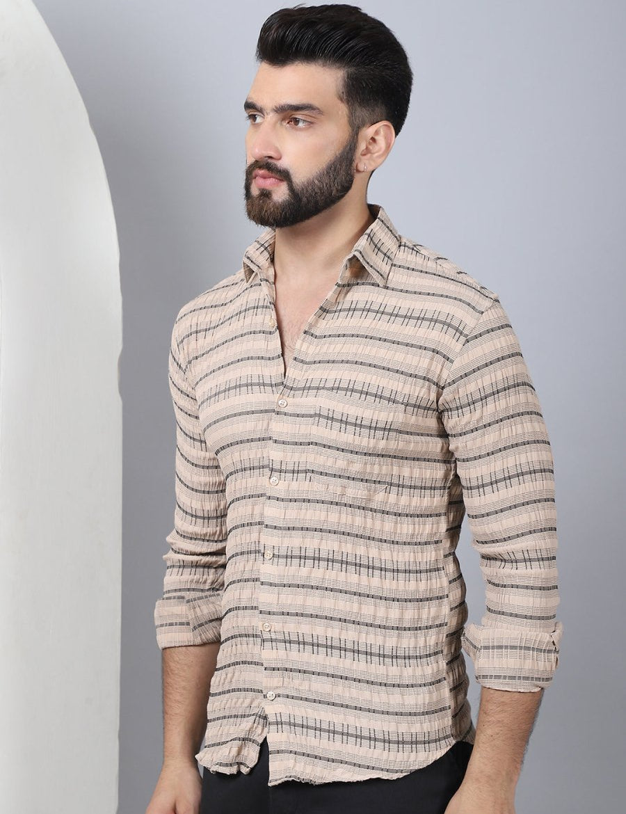 Striped Cotton Casual Shirt for Men - SF_964Beige_S