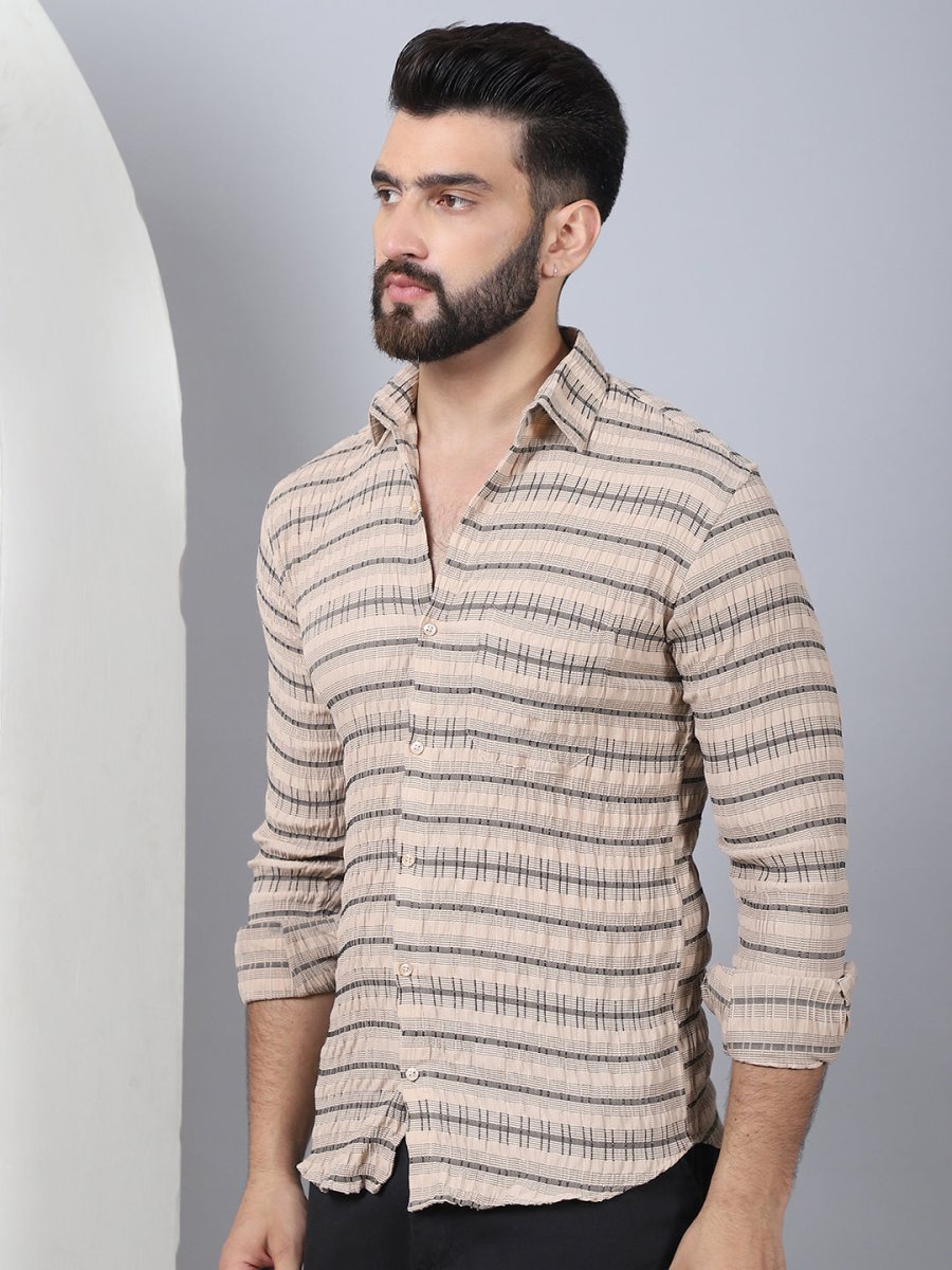 Striped Cotton Casual Shirt for Men - SF_964Beige_S