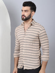 Striped Cotton Casual Shirt for Men - SF_964Beige_S