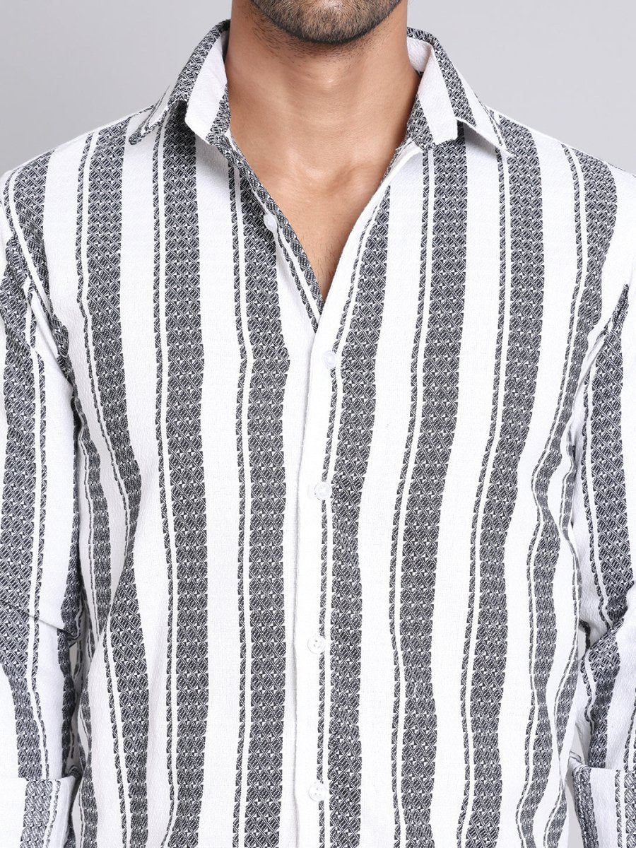 Striped Cotton Casual Shirt For Men - SF_9003Off-White_S