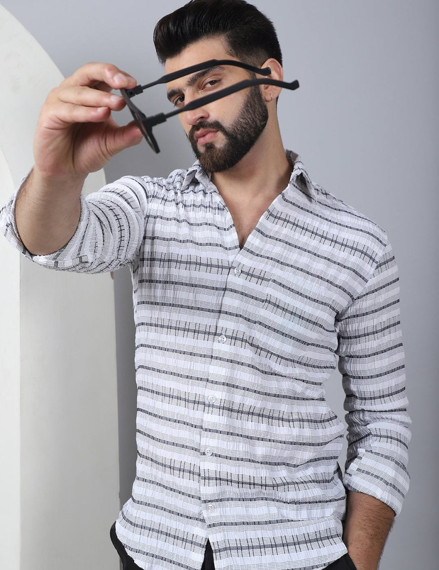 Striped Cotton Casual Shirt for Men - SF_964Light-Grey_S