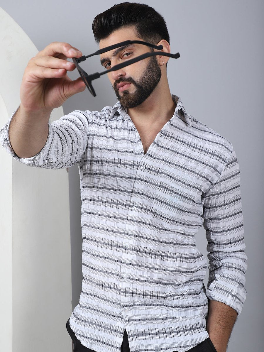 Striped Cotton Casual Shirt for Men - SF_964Light-Grey_S
