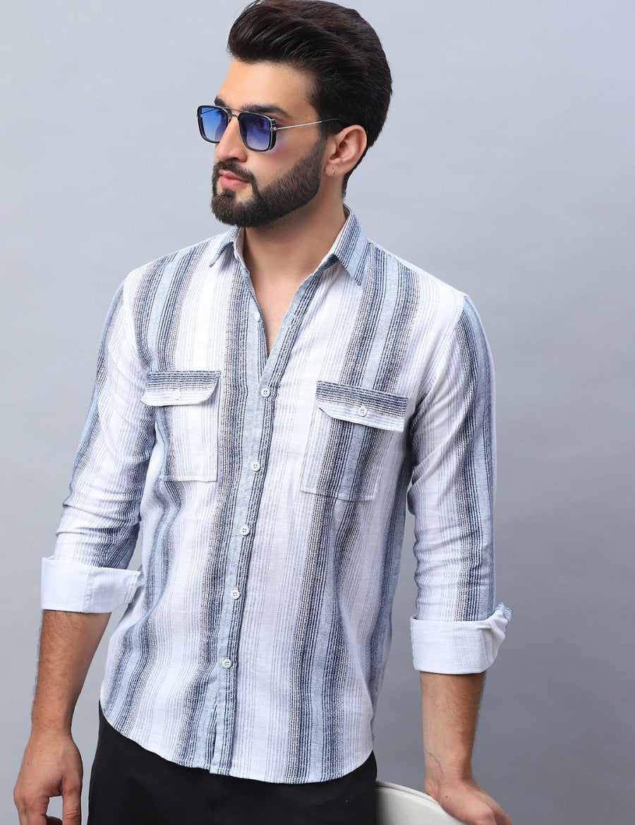 Striped Cotton Casual Shirt for Men - SF_990Blue_S