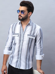 Striped Cotton Casual Shirt for Men - SF_990Blue_S