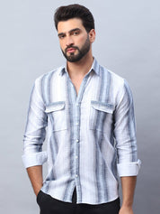 Striped Cotton Casual Shirt for Men - SF_990Blue_S