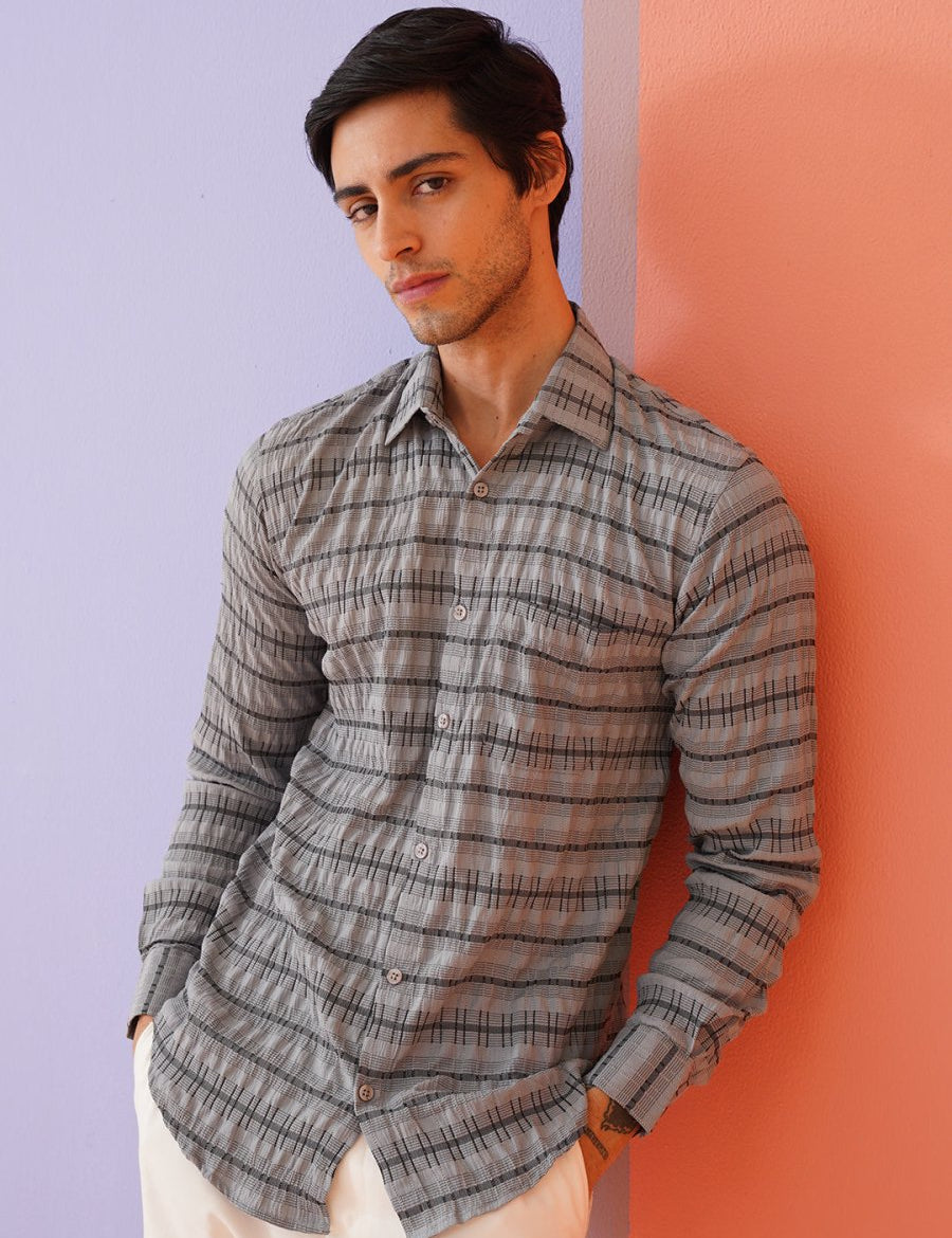 Striped Cotton Casual Shirt for Men - SF_964Grey_S