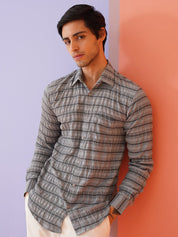 Striped Cotton Casual Shirt for Men - SF_964Grey_S