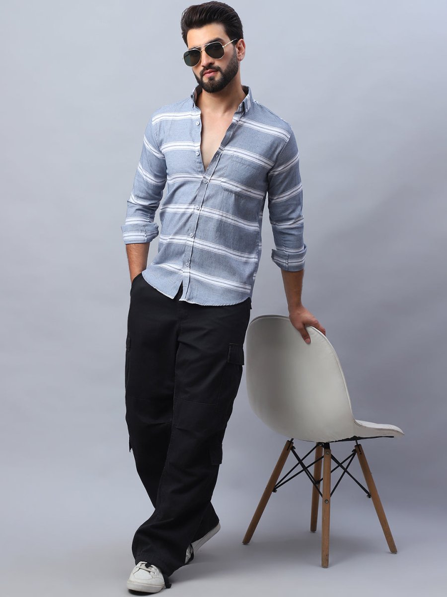 Striped Cotton Casual Shirt For Men - SF_985Grey_S