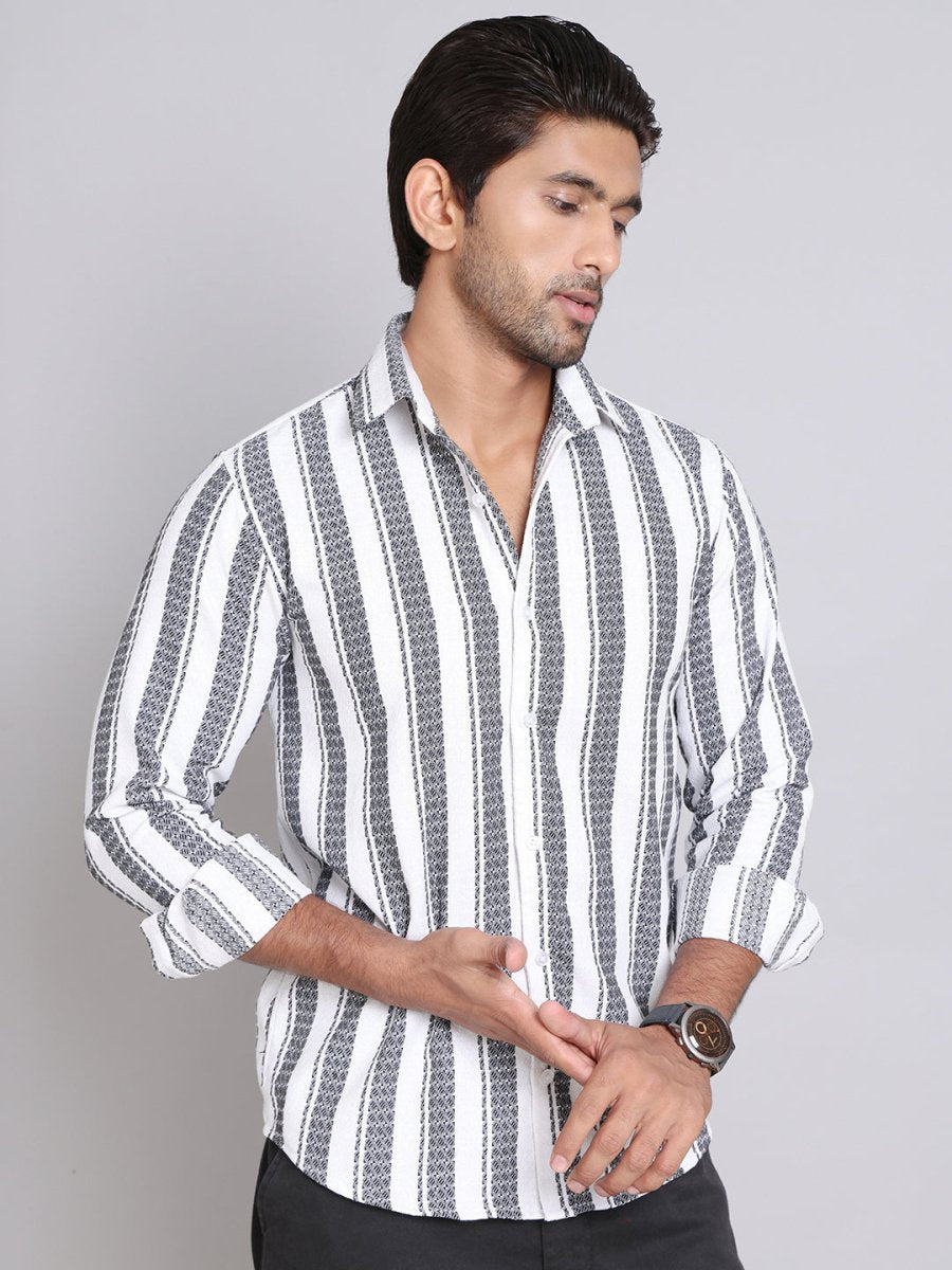 Striped Cotton Casual Shirt For Men - SF_9003Off-White_S