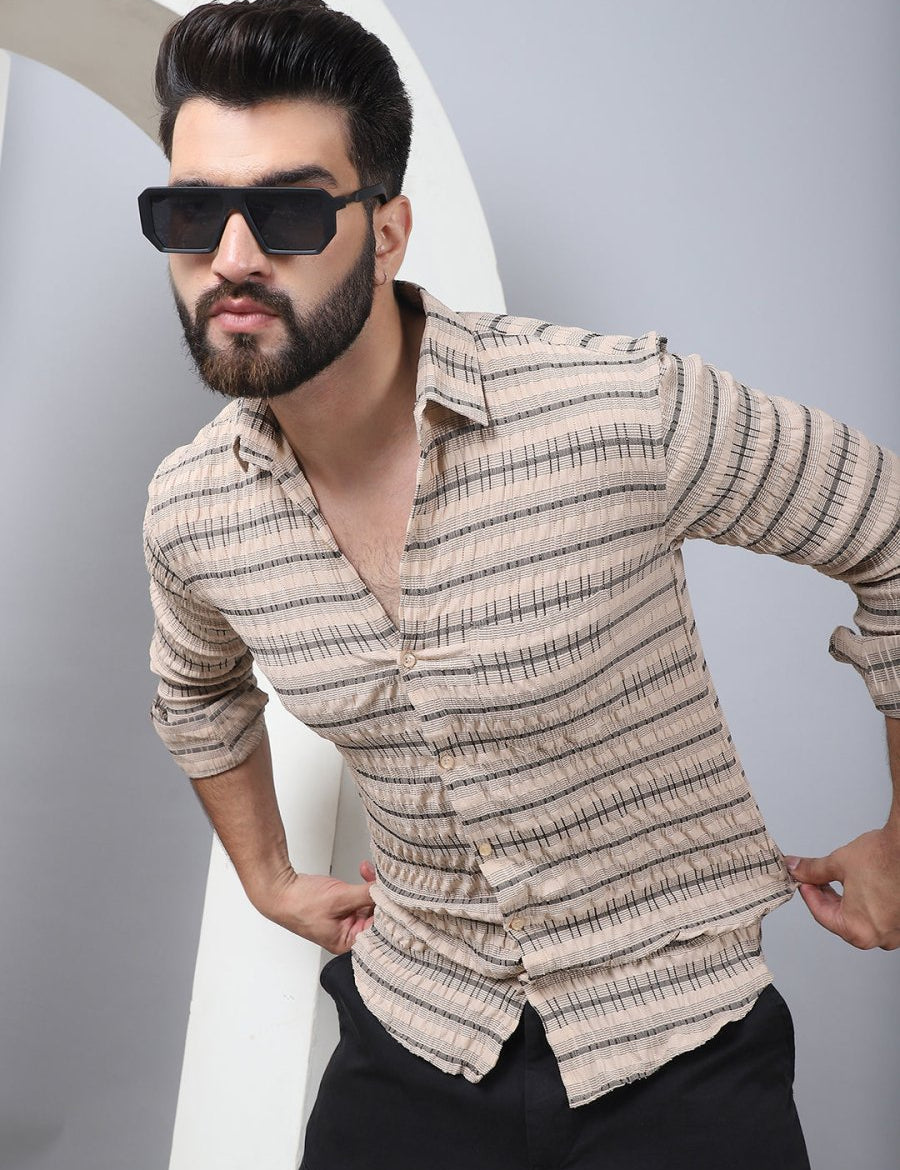 Striped Cotton Casual Shirt for Men - SF_964Beige_S