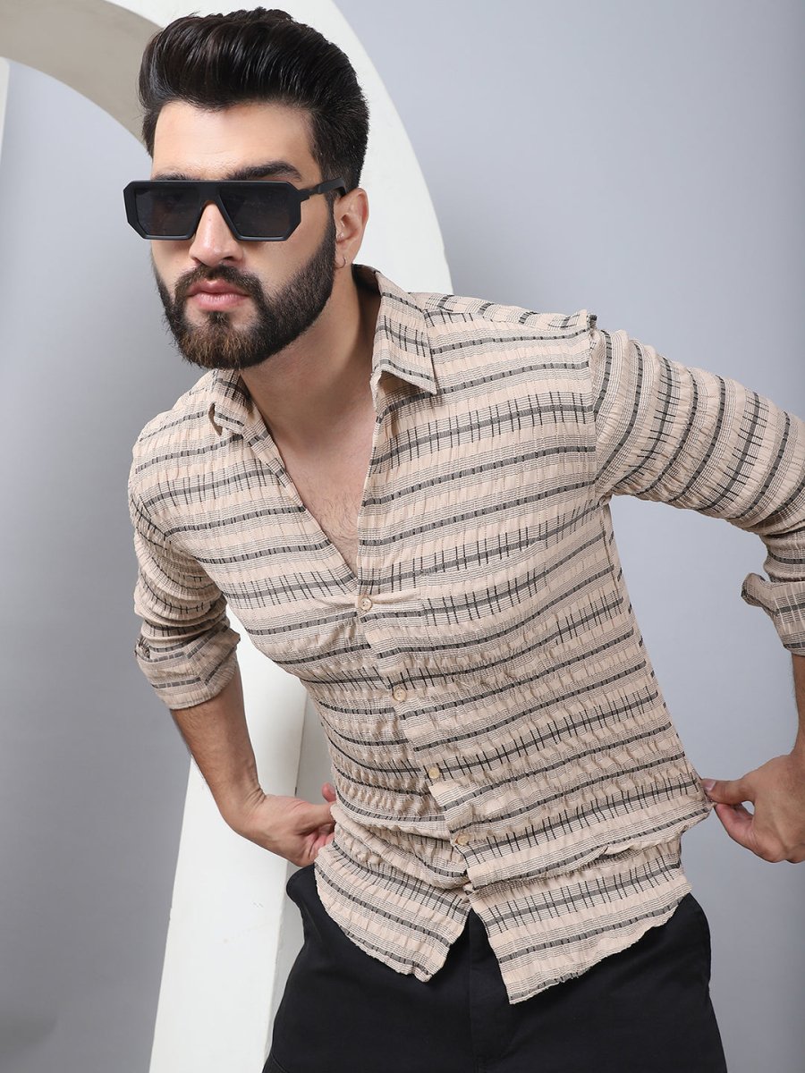 Striped Cotton Casual Shirt for Men - SF_964Beige_S