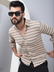 Striped Cotton Casual Shirt for Men - SF_964Beige_S